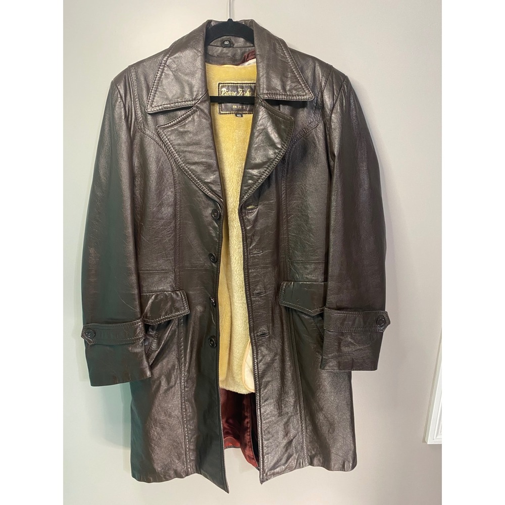 Vintage 70s Pierre Foshey Genuine Leather Trench Coat Removable Shearling Liner